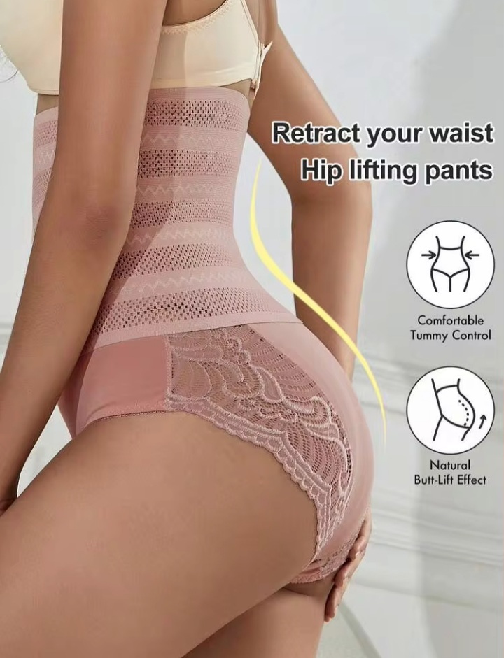 Women High Waist Tummy Control Butt Lifter Shapewear Panty with Lace Panels | Waist Cincher & Hip Enhancer